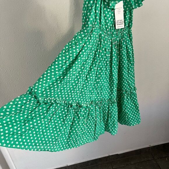 BB DAKOTA Dot Off The Press Printed Rayon Twill Dress Sleeveless Dress - Green - Picture 4 of 5